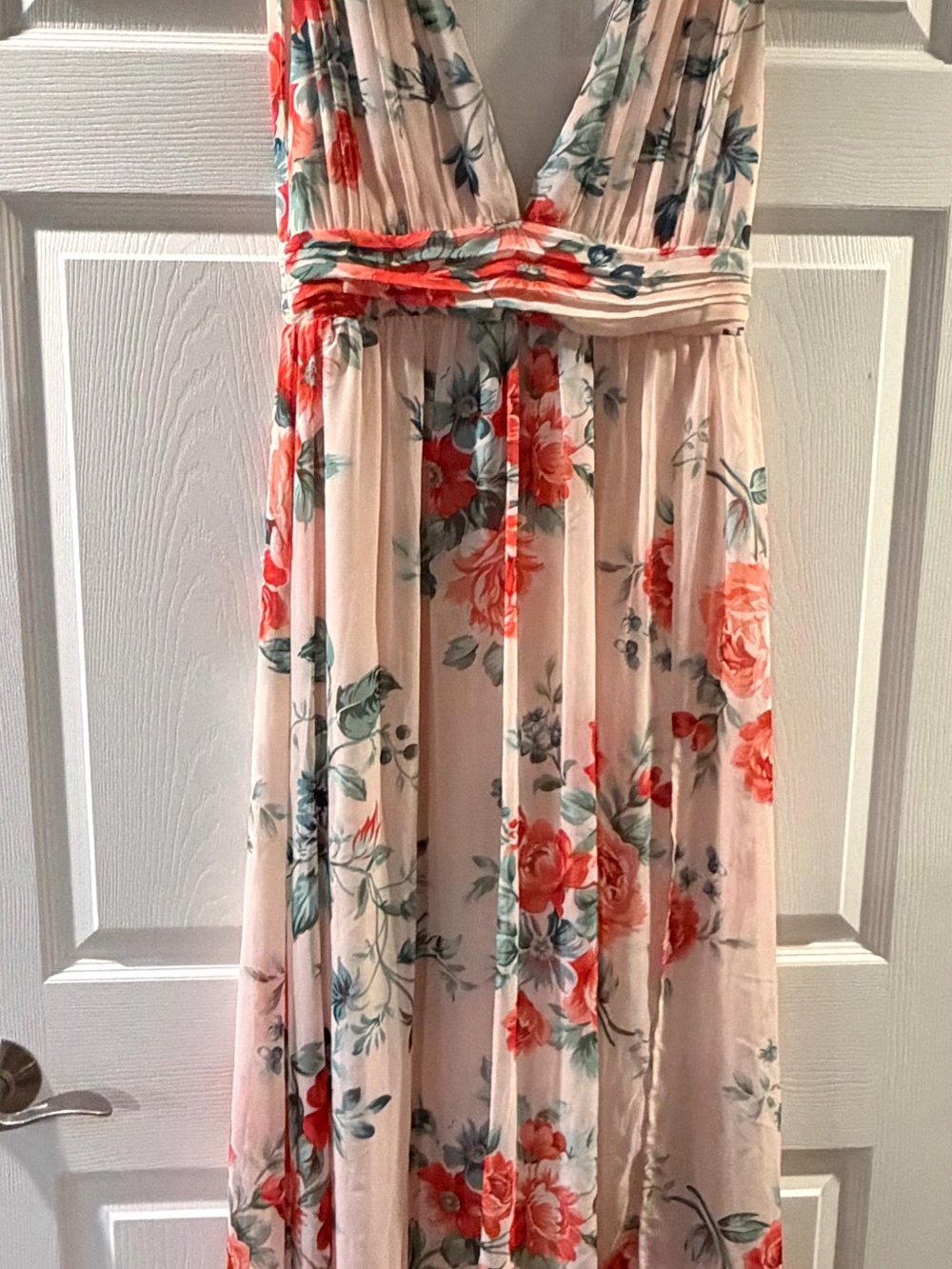 Lulu's Blush Floral Maxi Dress with Red Rose Print